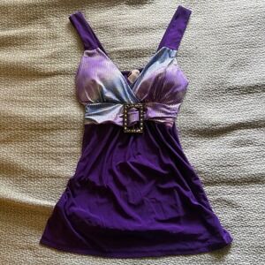 T.J. Purple Metallic Ombre Rhinestone Buckle Babydoll Top Style 5132 Small